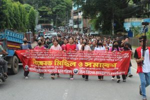 পার্বত্য জেলার বিভিন্ন স্থানে জুম্ম নারী নিপীড়নের বিরুদ্ধে পিসিপি ও এইচডাব্লিউএফের বিক্ষোভ