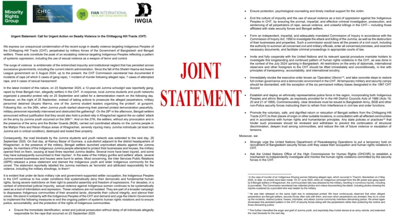 3 International rights orgs call for Urgent Action on Deadly Violence in the CHT